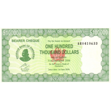 P32 Zimbabwe - 100.000 Dollars Year 2006/2006 (Bearer Cheque)